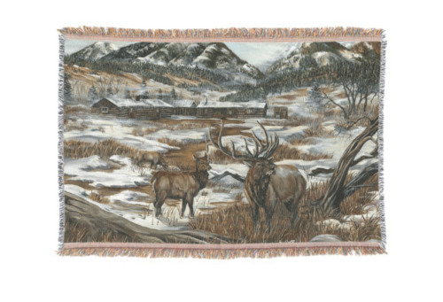 "Hunter's Paradise"- Elk Print Throw Blanket