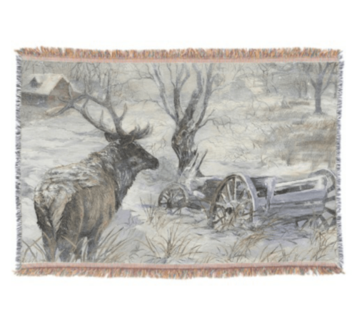 "Unexpected Guest" - Elk Print Throw Blanket