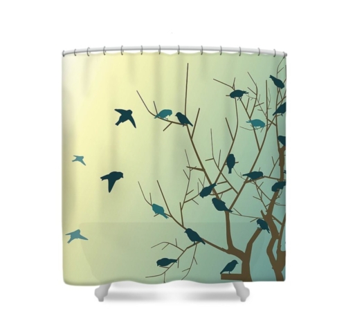 "Countryscapes" - Blue Bird Pattern Shower Curtain - Image 2