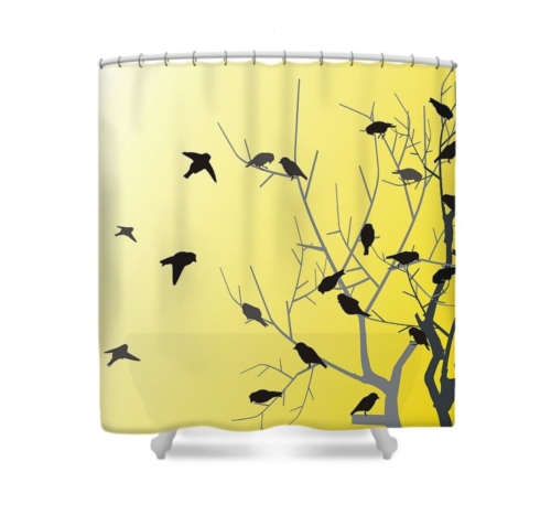 "Countryscapes" - Black Bird Pattern Shower Curtain - Image 2