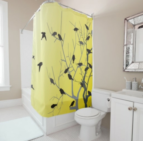 "Countryscapes" - Black Bird Pattern Shower Curtain