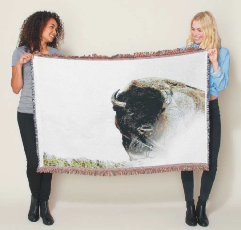 "Dakota Wild" Buffalo Print Throw Blanket Olheiser Art