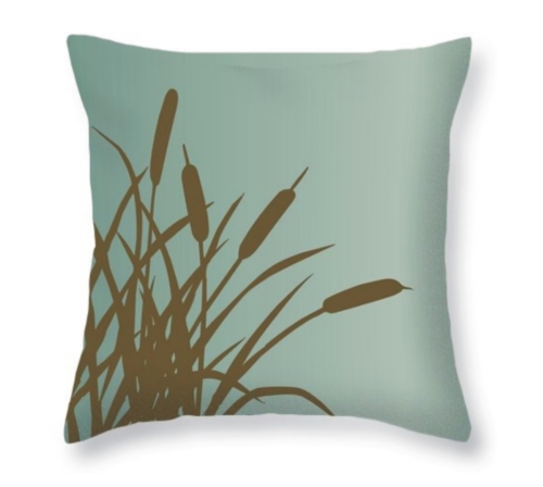 "Countryscapes"  - 20"x20" Cattail Print Throw Pillow